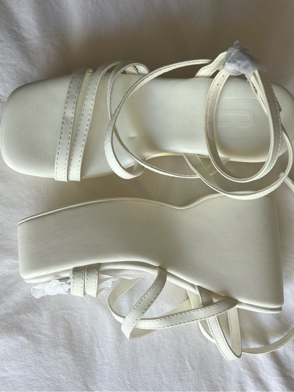 White Strappy Platform Sandals - Womens